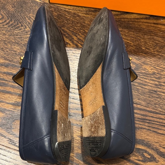 Hermes Colette Navy Blue Loafers with Gold Accent - Picture 9 of 11